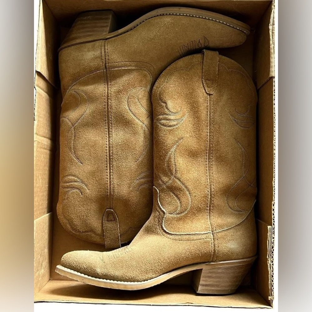 Tan Suede Cowboy Boots